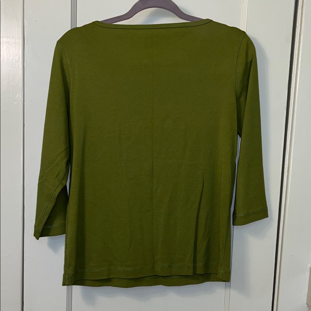 Olive Green Women's Scoop Neck 3/4 Sleeve Top - Picture 2 of 3